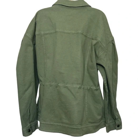 LOFT Puff Sleeve Drawstring Denim Jacket in Olive Green - Picture 7 of 8